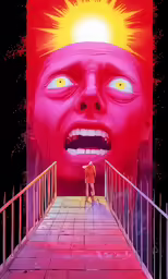 a man stands in front of a surreal image