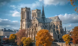the top of a large building with tall spires