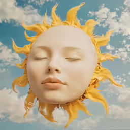 there is an image of a sun that has been combined with the face of a woman