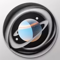 a black and silver button with a logo of an object