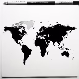 the drawing shows a map of the world on paper