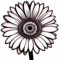 a drawing of a large sunflower with a large center,a purple flower that is sitting on top of a pole