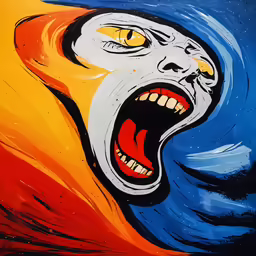 there is a painting with a screaming face on the wall