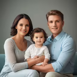a family posing for a portrait with their newborn