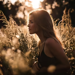 a woman that is standing in some tall grass