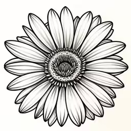 a black and white flower with an open center,a big black and white flower on a white background,an ink drawing of a large daisy in black and white,a drawing of a sunflower with the petals open,black and white drawing of a large sunflower
