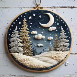 christmas decoration hanging from the ceiling with a night sky