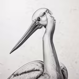 a drawing of a bird is looking straight ahead