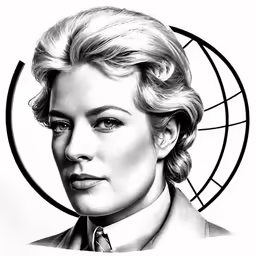 a black and white drawing of a lady with her hair in a low - cut curls