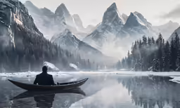 a man is rowing a canoe through a lake
