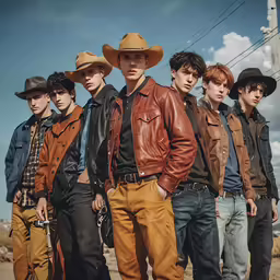 some young men in cowboy clothing and hats