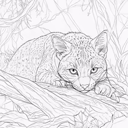 a drawing of a cat sitting on top of leaves