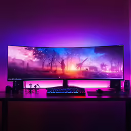 an angled view of a computer screen with a deer and trees mural