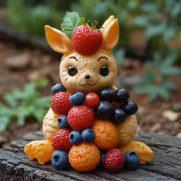 an animal made with fruits on the side