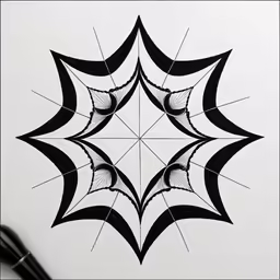 a pen on a piece of paper next to a black and white drawing