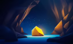 there is a lit up cave at night
