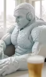 a statue that is sitting in front of a window