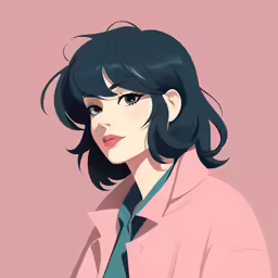 a girl with short black hair and a blue tie