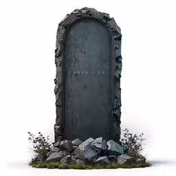 the entrance to an ancient cemetery is surrounded by rocks and grass
