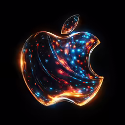 an apple logo with some neon lights on it