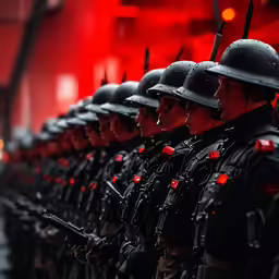 many people with uniforms that have lights on