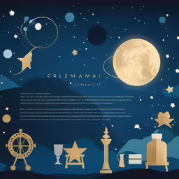 the illustration shows an image of various objects in the night sky