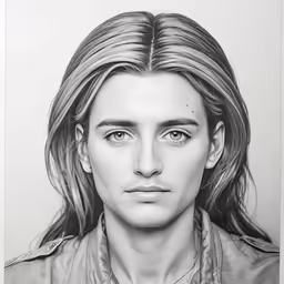 an pencil drawing of a man in a long hair