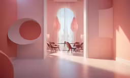 a hallway leading to some circular shaped pieces
