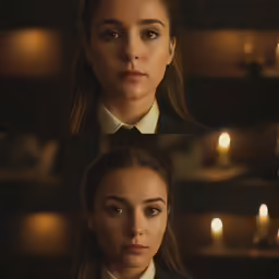 two photos of a woman dressed in a suit and tie
