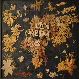 autumn and fall colors on an oriental wall with a clock