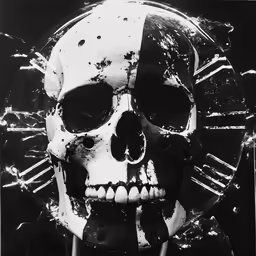 a black and white photo of a skull