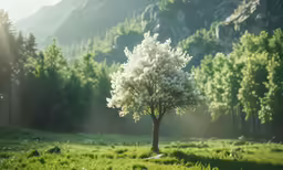 a small tree in a grassy field