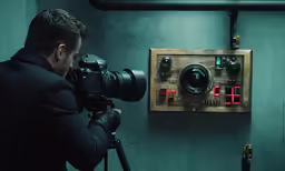a man is shooting something near the camera