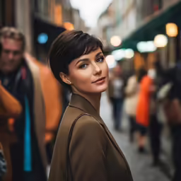 the woman is standing on the side of the road