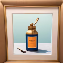 a painting with a spoon sticking out of it in the frame