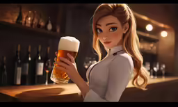 a rendering of a woman holding a glass