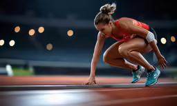 a woman bending over on a track