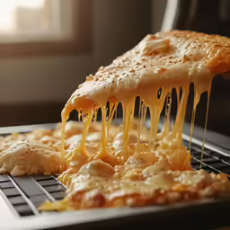 a piece of pizza is being scooped from the oven