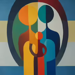 a painting of a man holding a child