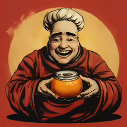 a cartoon painting of a man holding an object