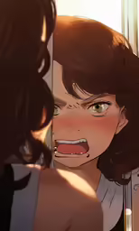 a woman looking in a mirror and a girl talking to her