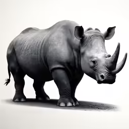 an artistic drawing of a rhinoceros in black and white