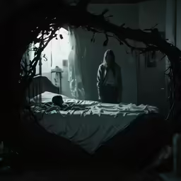 a man in the dark standing by the bed