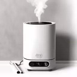 this ultra - cool white humider has an electronic aroma strip and uses the temperature of steam to produce a fresh liquid