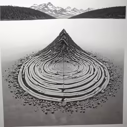 a pencil drawing on paper with water ripples out of it