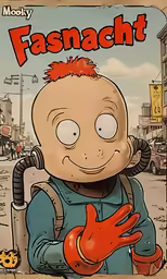 a cartoon character wearing red gloves and a yellow glove