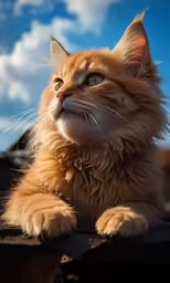an orange cat is sitting on a roof
