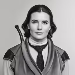 a woman wearing a black and white photo with a violin in her hands