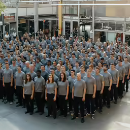 an image of many people with grey shirts