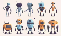 a series of strange robots in different poses